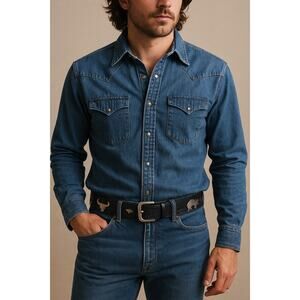 VTG '91 Leegin Southwestern Leather Belt Conchos Buffalo Skull Rabbit Snake Blk